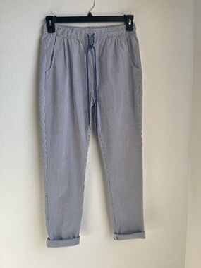Shinestar Seersucker Light Blue & White Pinstripe Drawstring Pants Size L